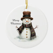 Plaid Scarf Snowman Christmas Keramik Ornament (Vorne)
