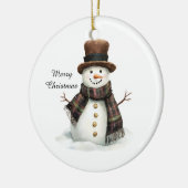 Plaid Scarf Snowman Christmas Keramik Ornament (Links)