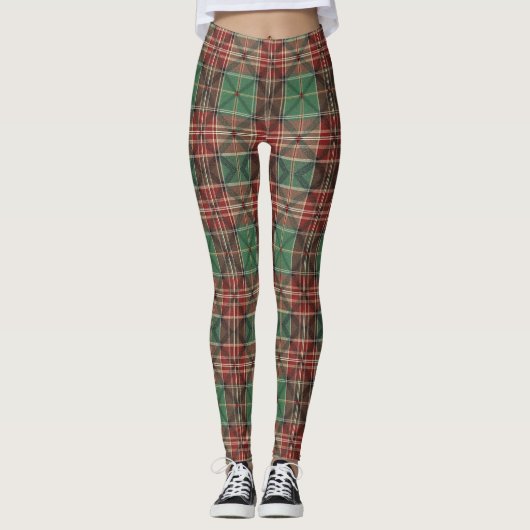 Plaid Tartan Christmas Red Green Traditional Leggings (Vorderseite)