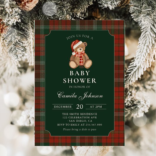 Plaid Teddy Bear Baby Shower Invitation Einladung