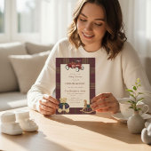 Plaid Teddy Bear Toy Car Baby Shower Invitation Einladung