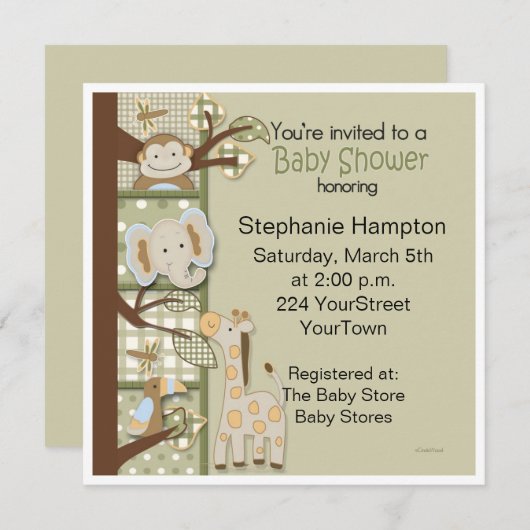 Plaid und Poka Dots Safari Animal Baby Dusche Einladung (Vorne/Hinten)