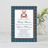 Plaid Vintage Teddy Bear Christmas Baby Shower Einladung (Stehend Vorderseite)
