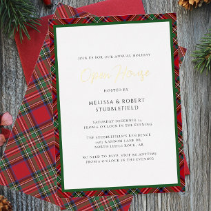 Plaid Weihnachts-Open-House Stewart-Tartan Gold Folieneinladung