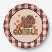 Plaid & Whimsy – Festive Thanksgiving Turkey Pappteller (Vorderseite)