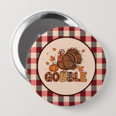 Plaid & Whimsy – Festlicher Thanksgiving-Truthahn Button (Vorne & Hinten)