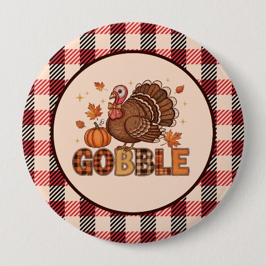 Plaid & Whimsy – Festlicher Thanksgiving-Truthahn Button (Vorderseite)