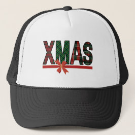 Plaid XMAS Red Bow Trucker Hat Truckerkappe