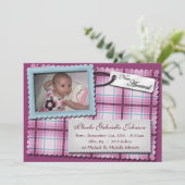 Plaided Perfect Lila & Blue Birth Ankündigungen (Stehend Vorderseite)