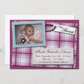 Plaided Perfect Lila & Blue Birth Ankündigungen (Vorne/Hinten)