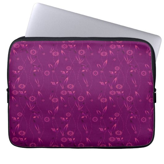 Plain floral pattern retro burgundy laptopschutzhülle (Vorderseite)