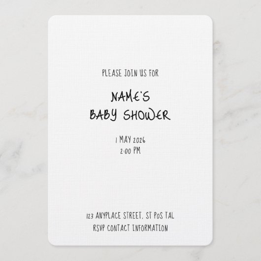 Plain Invitation Template - Baby Shower 1 - Simple Einladung (Vorderseite)