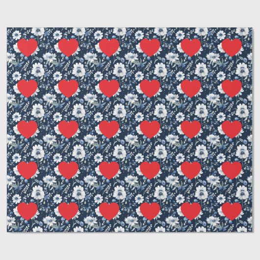Plain Modern Love Heart & Flowers Geschenkpapier (Flach)