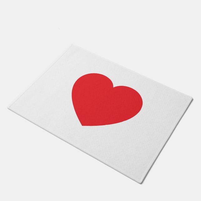 Plain Modern White Red Love Heart Graphic Fußmatte (Schrägansicht)