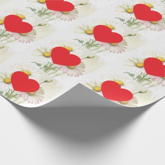 Plain Modern White Red Love Heart Graphic Geschenkpapier (Ecke)