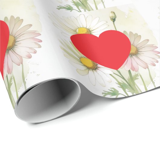 Plain Modern White Red Love Heart Graphic Geschenkpapier (Rolleneckpunkt)