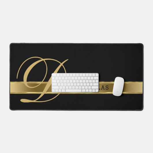 Plain Monochromatic Black With Gold Stripe Schreibtischunterlage (Tastatur & Maus)