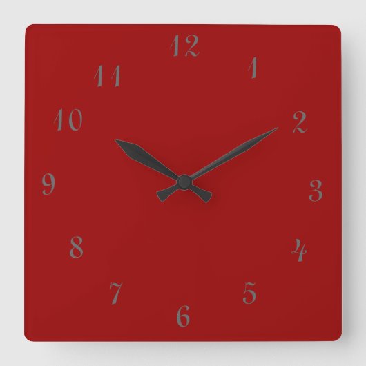 Plain Red Clock>Square Clocks with Numbers Quadratische Wanduhr (Vorderseite)