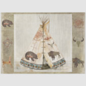 Plains Indian Native Teepee Buffalo Deer Decoupage Seidenpapier (Vorderseite)