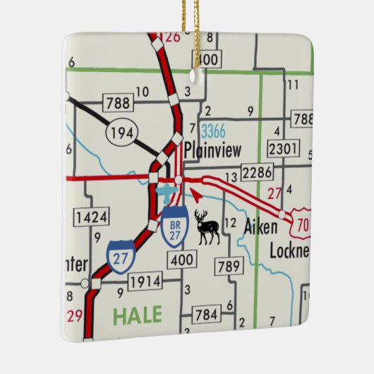 Plainview TX Road Map Keramikornament (Rechts)