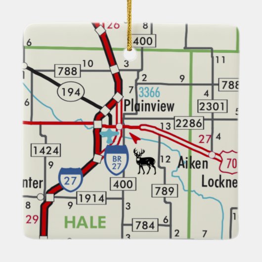 Plainview TX Road Map Keramikornament (Rückseite)