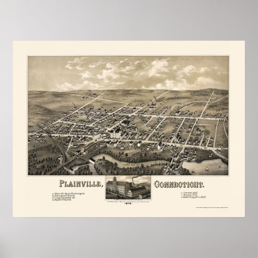 Plainville, CT Panoramic Map - 1878 Poster (Vorne)