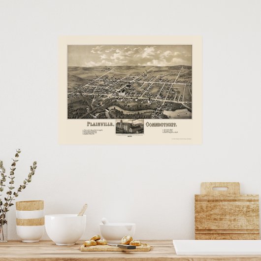 Plainville, CT Panoramic Map - 1878 Poster (Küche)