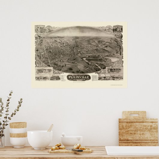 Plainville, CT Panoramic Map - 1907 Poster (Küche)
