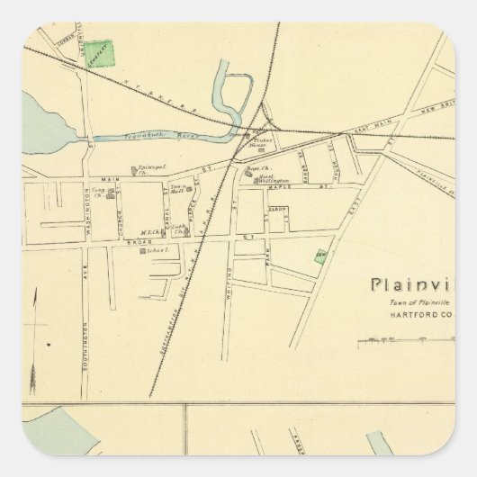 Plainville, Warehouse Pt, Windsor Quadratischer Aufkleber (Vorderseite)