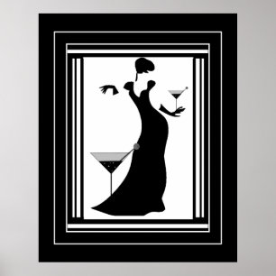 Plakat ART DECO LADY Schwarz Weiß