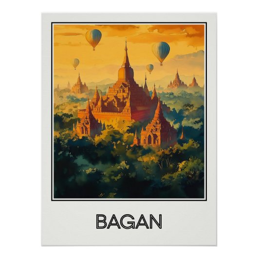 Plakat Bagan, Tempel und Heißluftballon am Poster (Vorderseite)