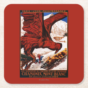 Plakat der Olympischen Winterspiele 1924 Rechteckiger Pappuntersetzer
