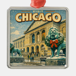 Plakat des Art Institute of Chicago im Winter Ornament Aus Metall