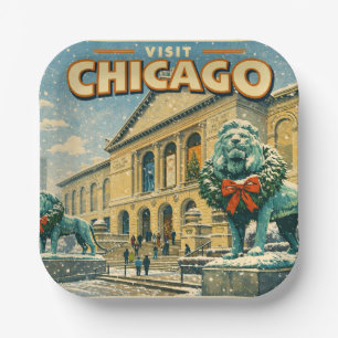 Plakat des Art Institute of Chicago im Winter Pappteller