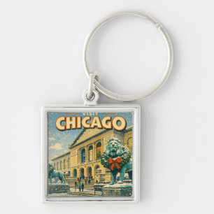 Plakat des Art Institute of Chicago im Winter Schlüsselanhänger