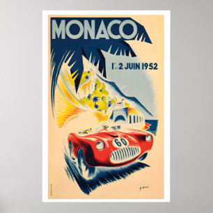 Plakat des Grand Prix von Monaco 1952 im Vintage-R