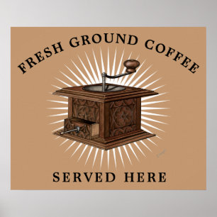 Plakat einer antiken Kaffeemühle im Vintage-Stil
