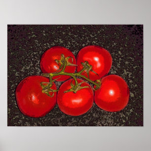 Plakat - fünf Tomaten auf der Rebe