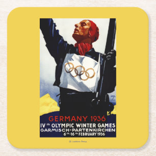 Plakat für die Olympischen Winterspiele 1936 Rechteckiger Pappuntersetzer