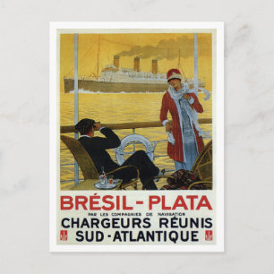 Plakat für eine Vintage-Ozeandampferreise nach Bra Postkarte