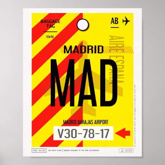 Plakat für Gepäck am Flughafen Madrid (Vorne)