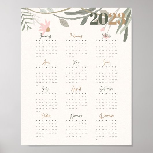Plakat Kalender 2023 FLORAL PASTEL - ENGLISCH (Vorne)