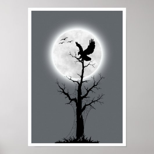 Plakat Landscape Moon, tree & eagle wall art (Vorne)
