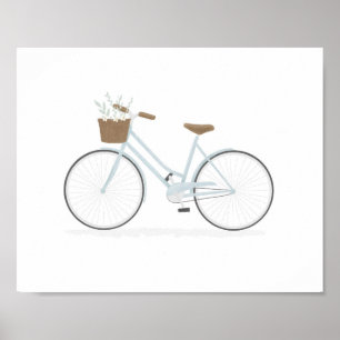 Plakat mit blauem Vintage-Fahrrad mit Korb