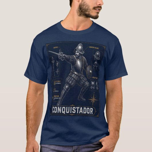 Plakat mit Blaupause eines Konquistadors T-Shirt (Vorderseite)