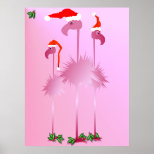 Plakat mit drei rosa Weihnachtsflamingos
