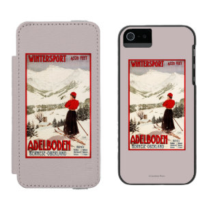 Plakat mit Skifahrerin mit Blick auf Adelboden Incipio Watson™ iPhone 5 Geldbörsen Hülle