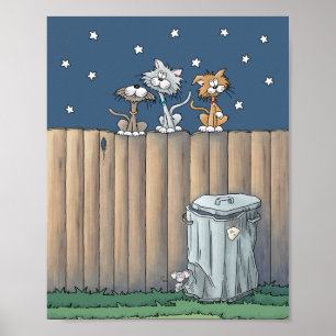 Plakat mit Straßenkatzen auf einem Zaun