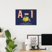 Plakat mit Vintagem Lemon-Kratetikett (Heimbüro)