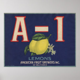 Plakat mit Vintagem Lemon-Kratetikett